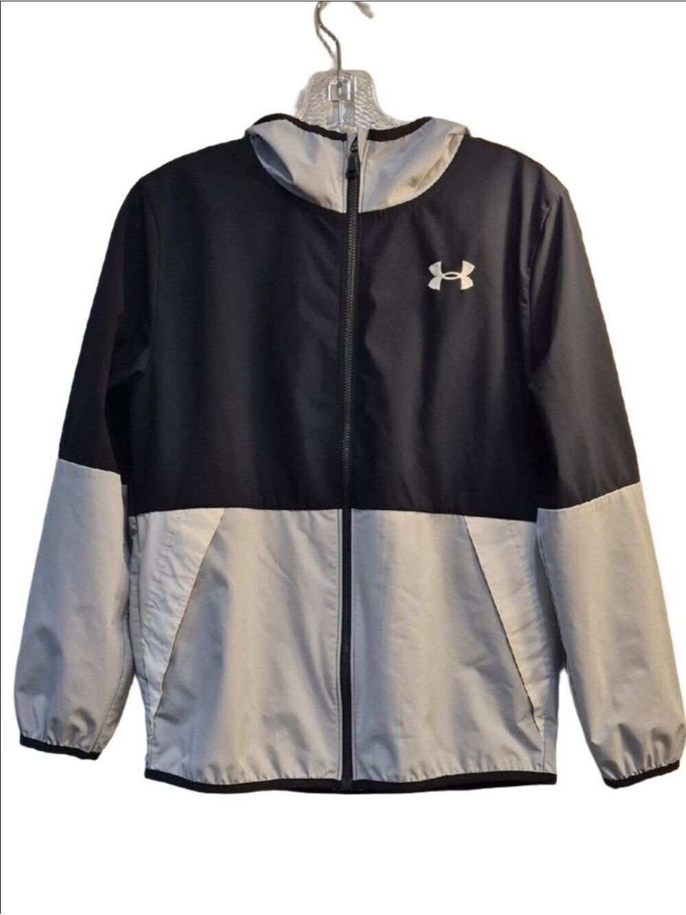 Under Armour Women's Full- Zip Black and Light Gray Hooded Windbreaker Jacket